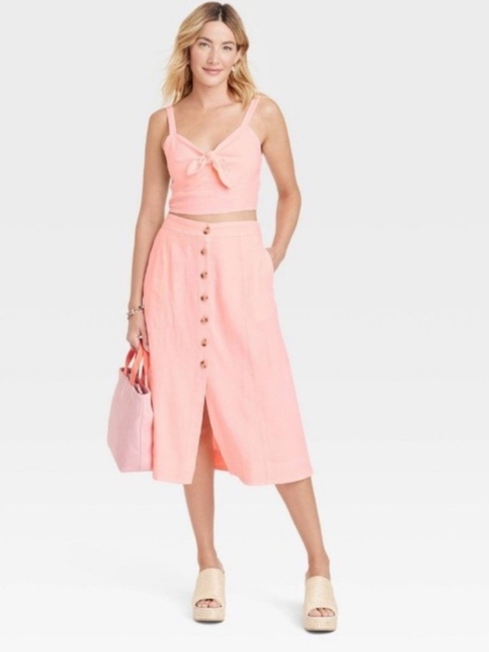 Universal Thread Pink Button-Front Midi Skirt Set